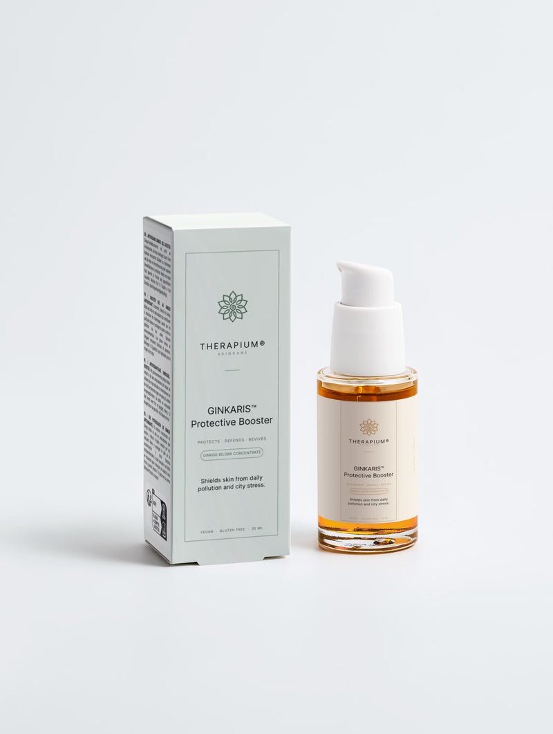 Therapium GINKARIS™ Protective Booster with Organic Ginkgo Biloba and Green Tea Extract, 30 ml dropper bottle in cream and copper packaging