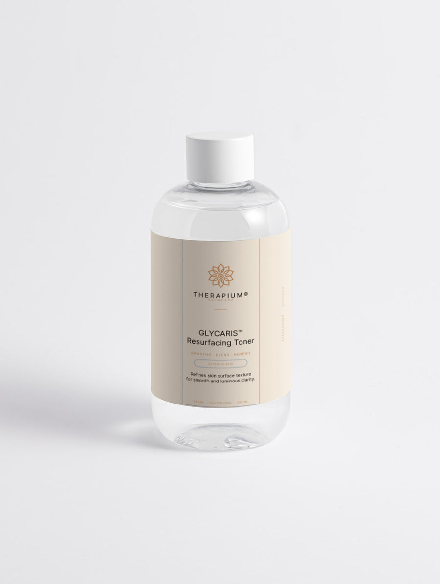 Therapium GLYCARIS™ Resurfacing Toner luxury studio packshot in cream and copper