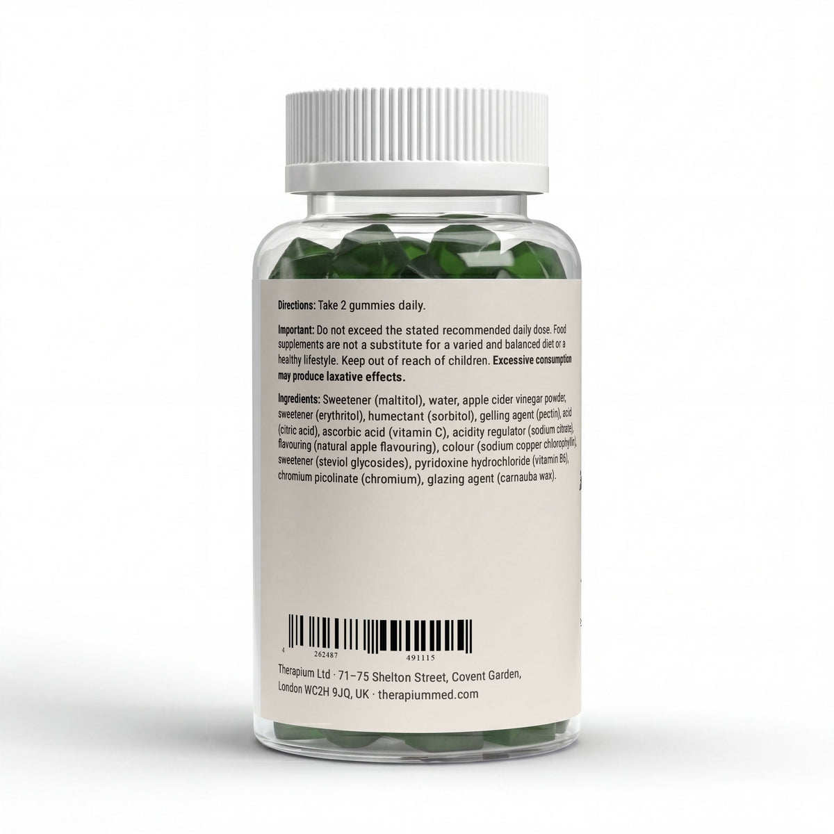 Therapium apple cider vinegar c b6 chromium gummies 60 pcs — Back label: ingredients and address