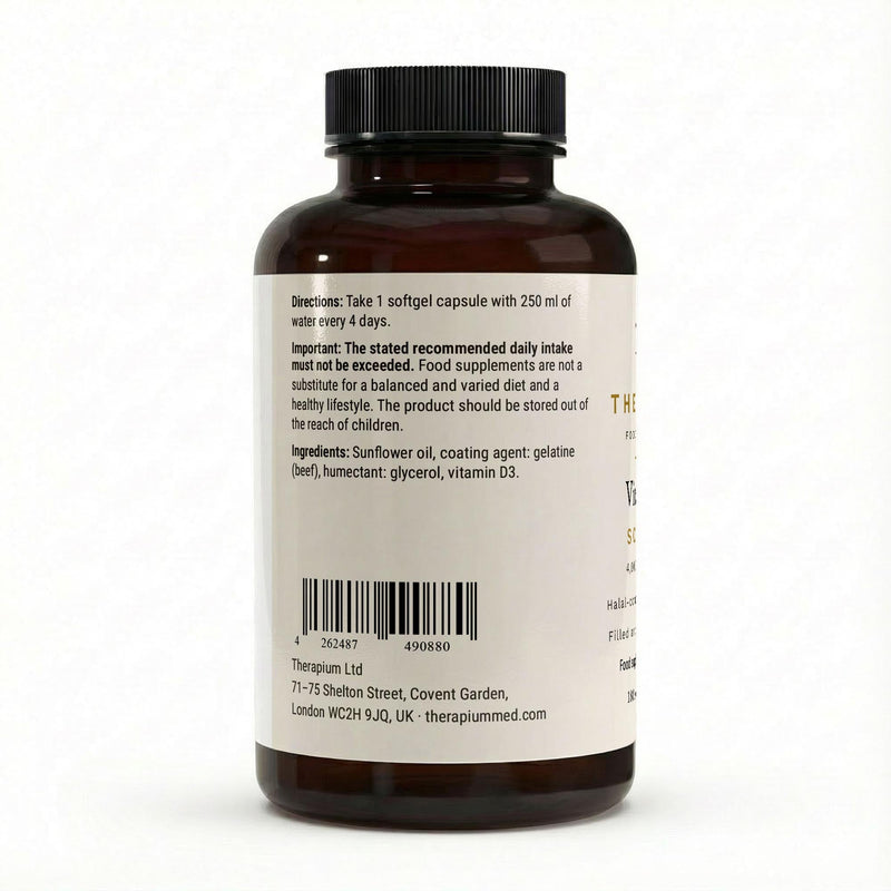 The label with the four-day dose table and the ingredient list