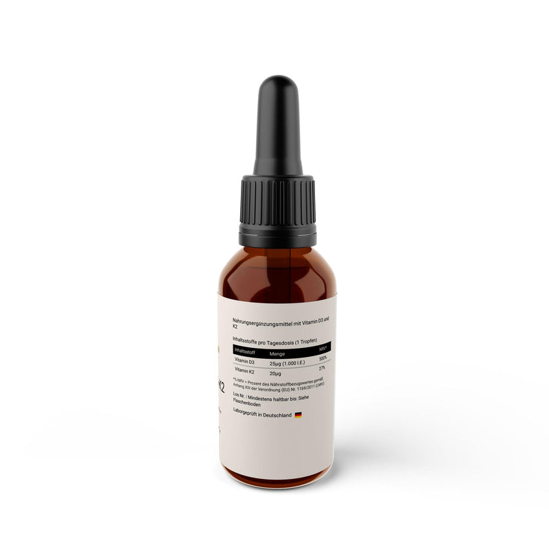 The label with the vitamin D3 and vitamin K2 table and the ingredient list