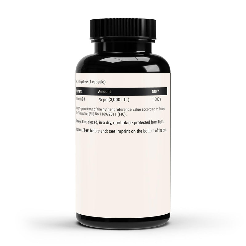 The label with the three-day dose table and the ingredient list