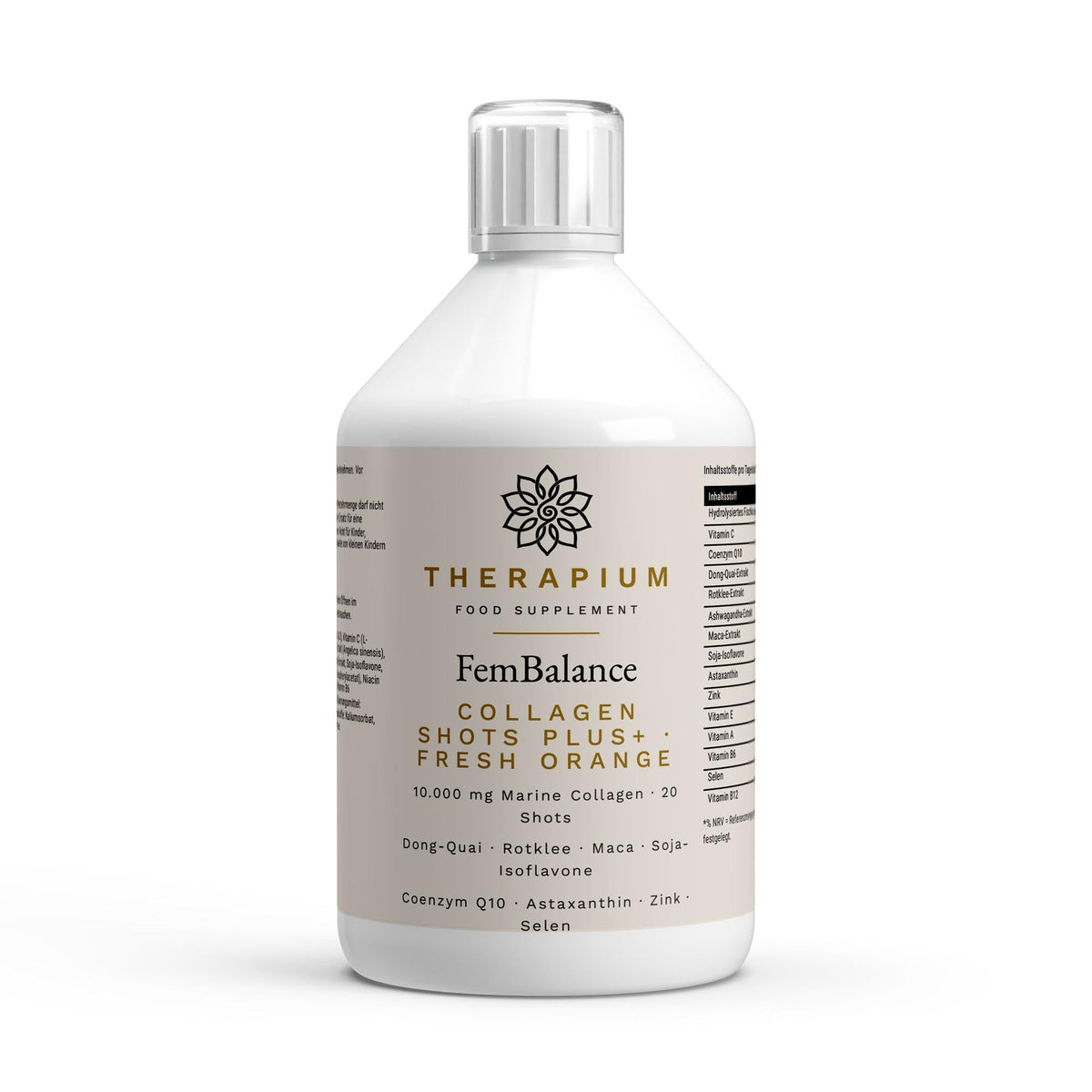 FEMARIS FemBalance Collagen Shots bottle, 500 ml, studio shot