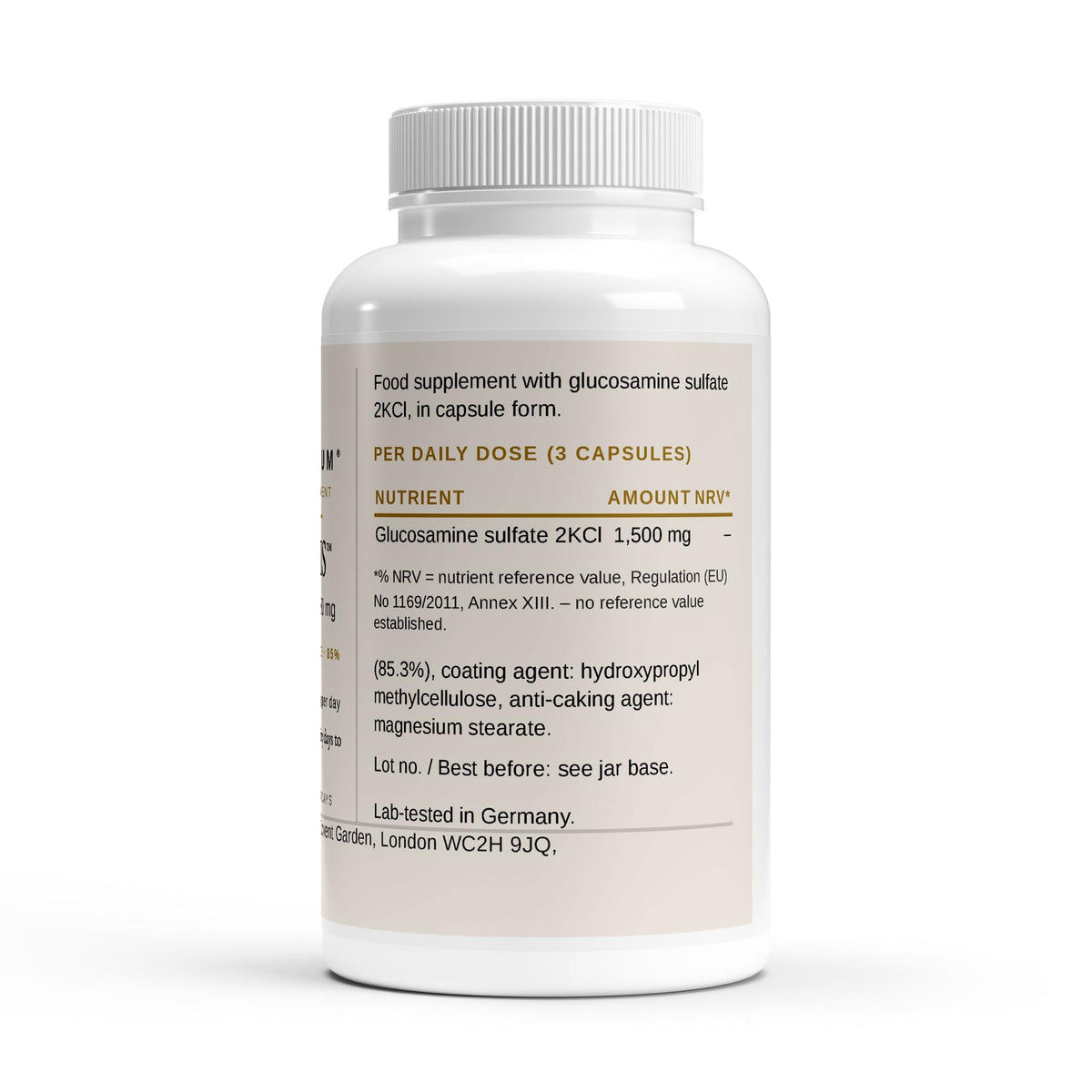 Label of Therapium ARTIVIS Glucosamine 500 mg showing the daily dose