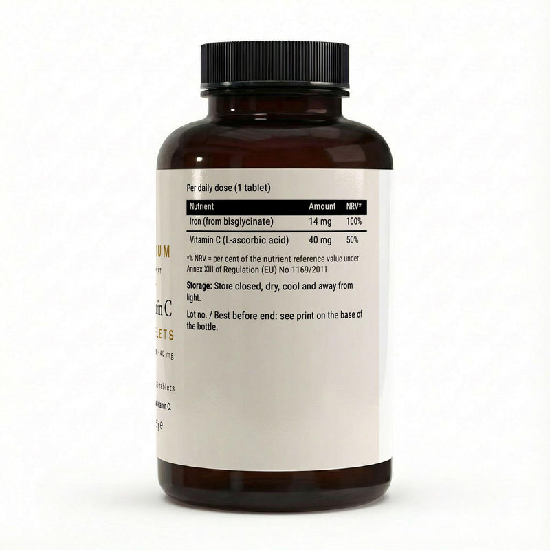 The label with the iron and vitamin C nutrition table