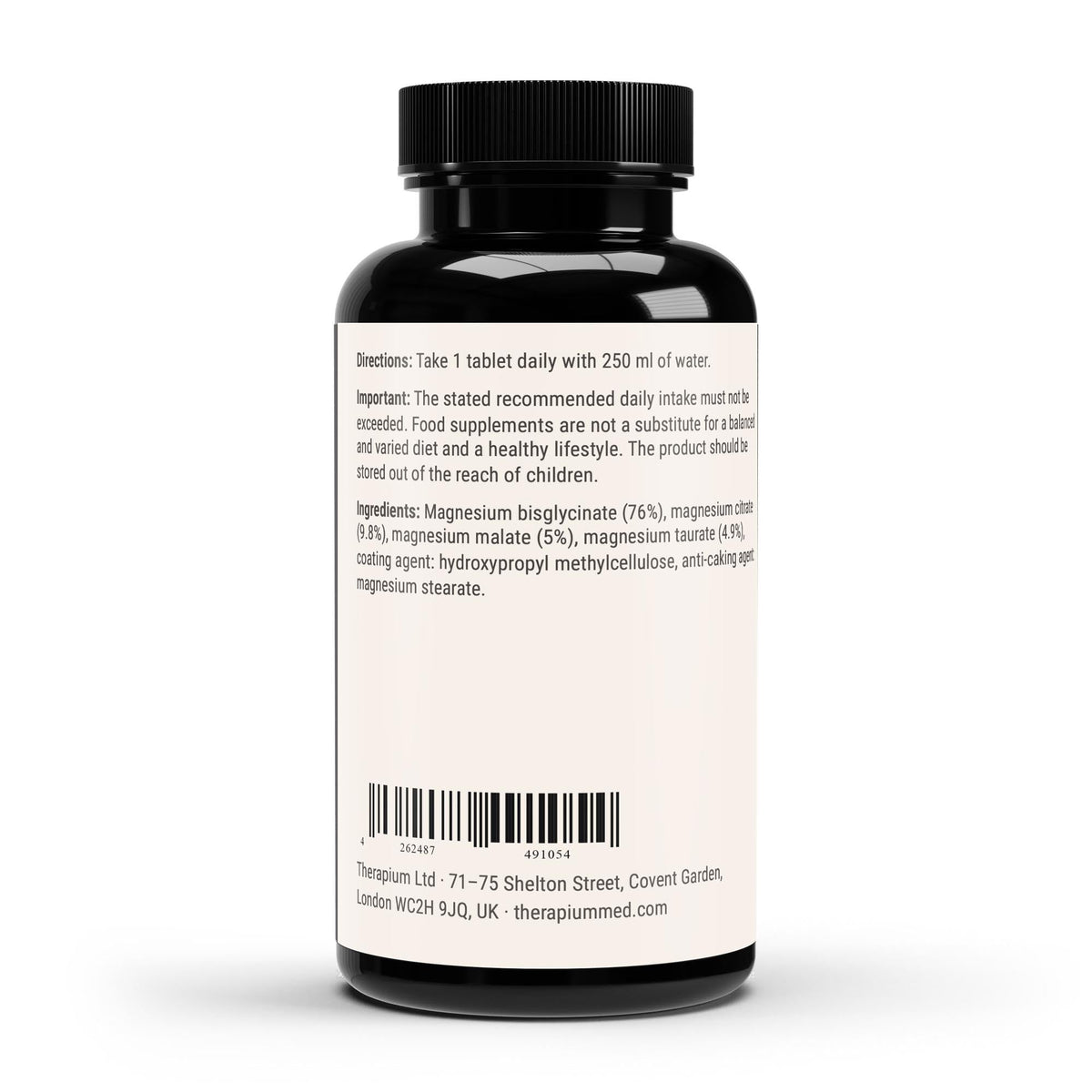 Therapium magnesium 4 fold complex 60 vegan tablets — Back: Dose, lot and best-before
