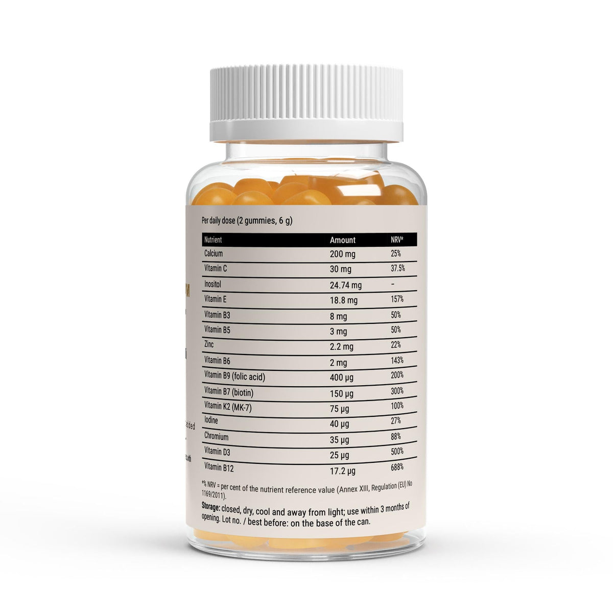 Therapium Multivitamin Gummies — back of the jar with the nutrient table