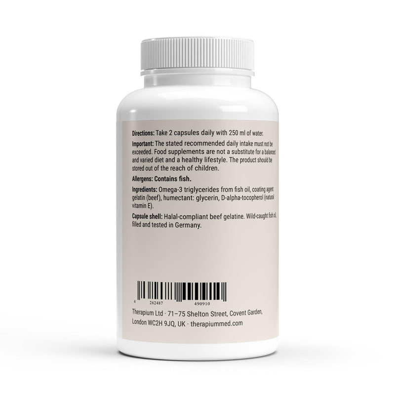 The label with the omega-3 table and the ingredient list