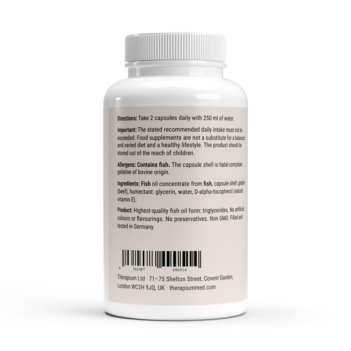 Therapium omega 3 triglyceride 18 12 halal gelatin 120 softgels — Label: Printed on the label