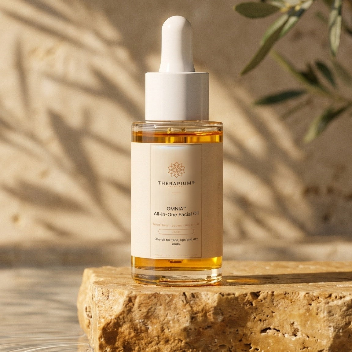 Therapium OMNIA™ All-in-One Facial Oil, styled scene
