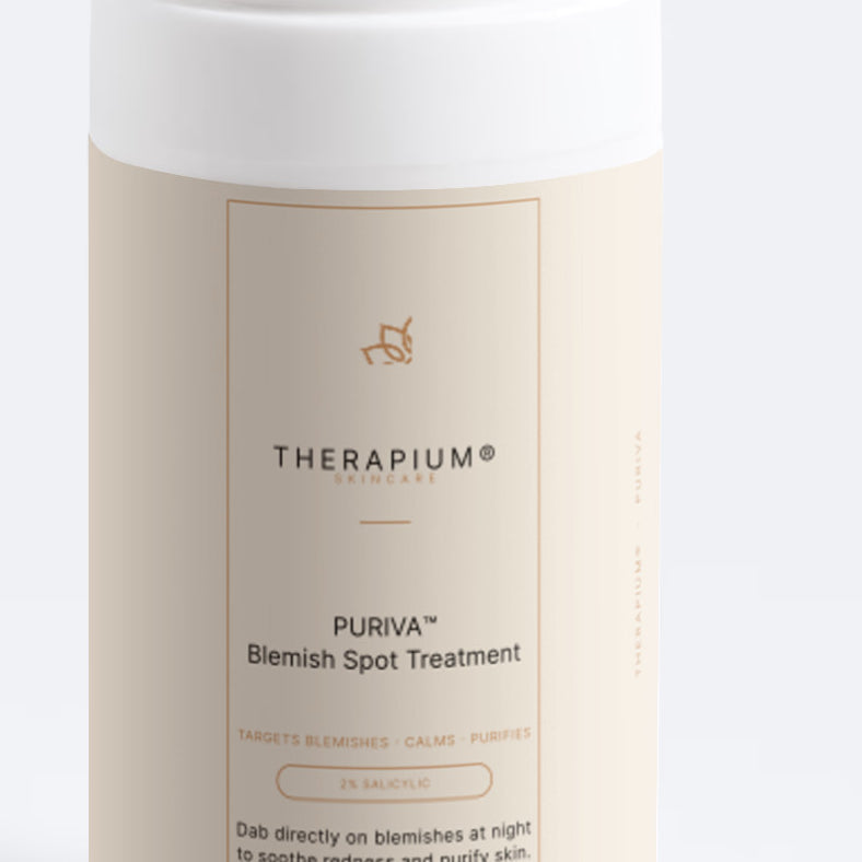 The front label of the PURIVA™ blemish spot bottle