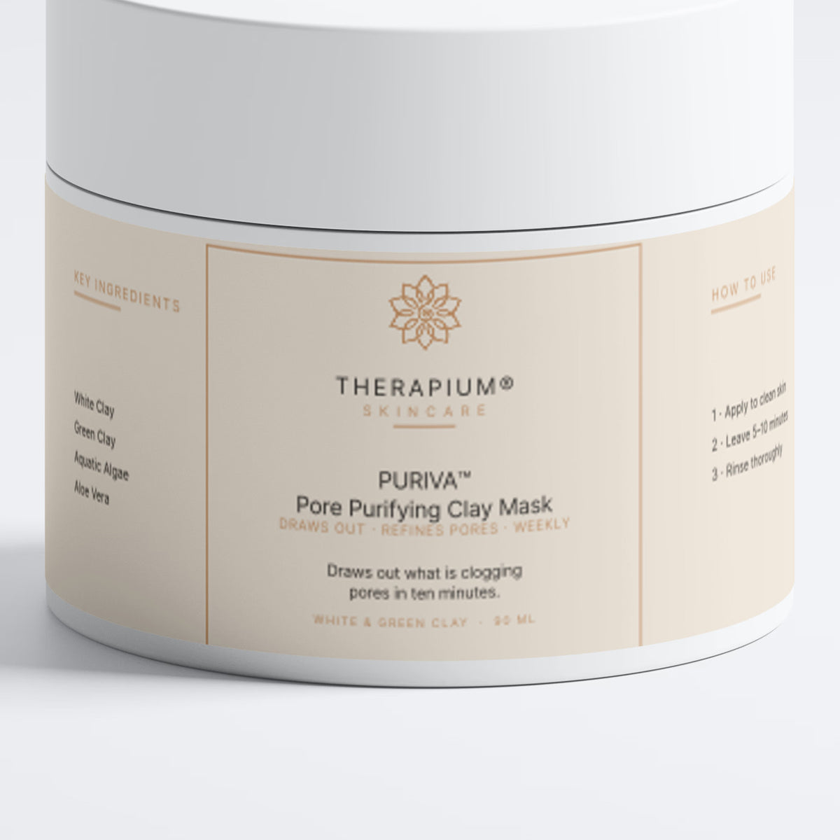 Therapium PURIVA™ Pore Purifying Clay Mask, front label