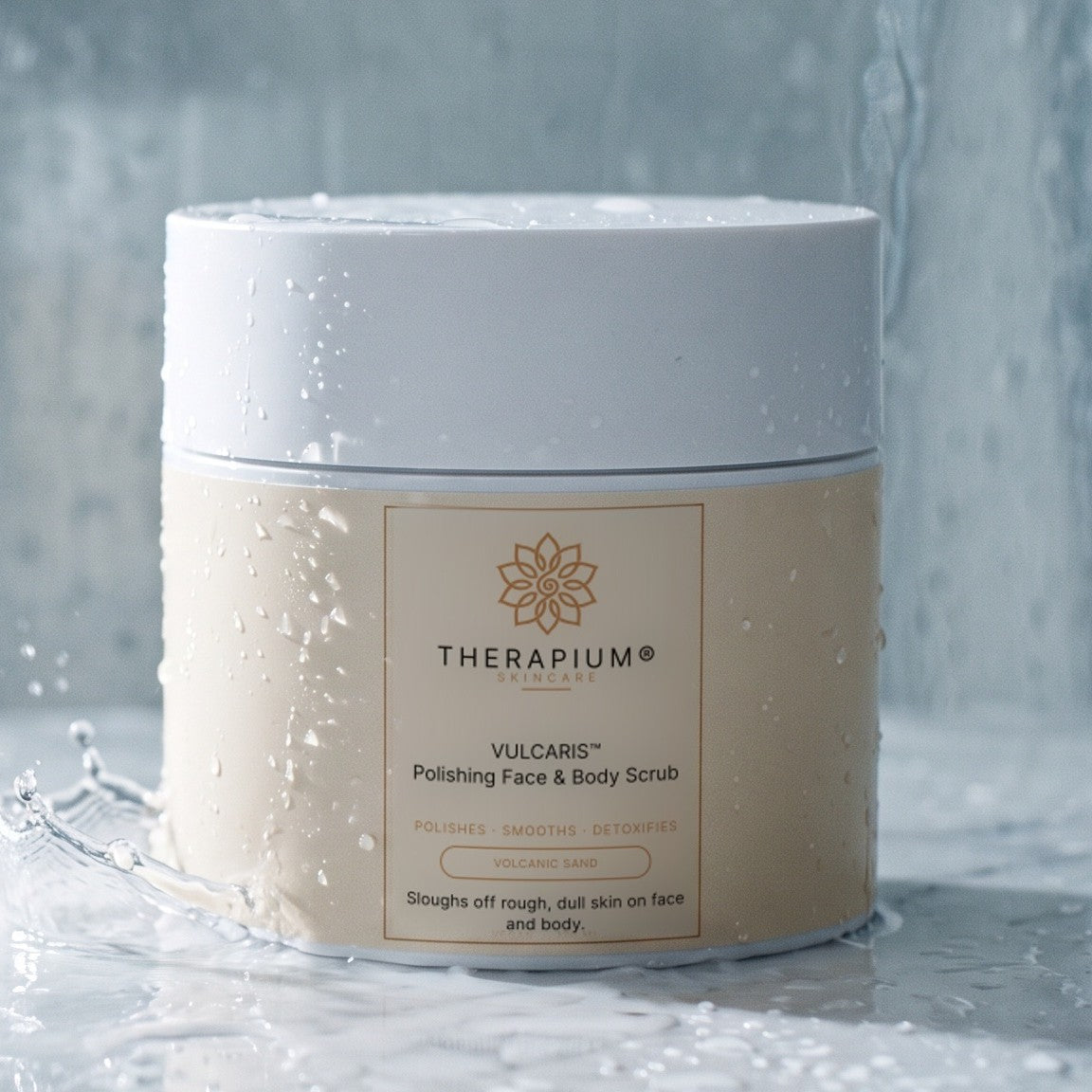 Therapium VULCARIS™ Polishing Face & Body Scrub, styled scene
