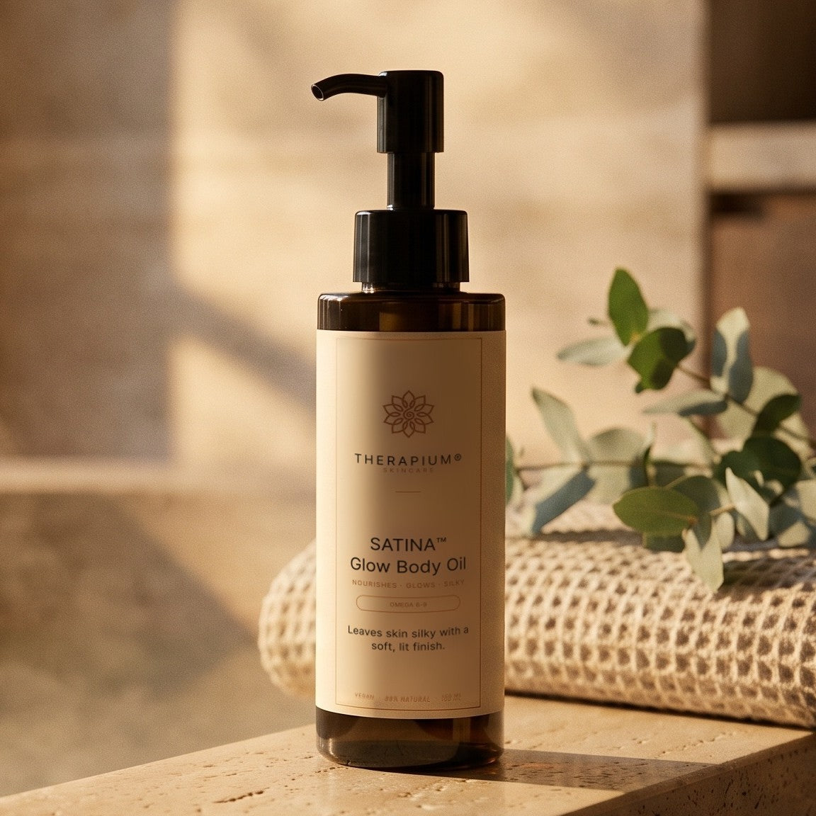 Therapium SATINA™ Glow Body Oil, styled scene