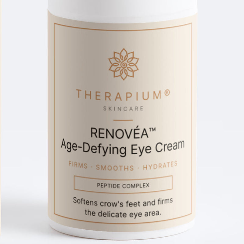 The front label of the RENOVÉA™ eye cream bottle