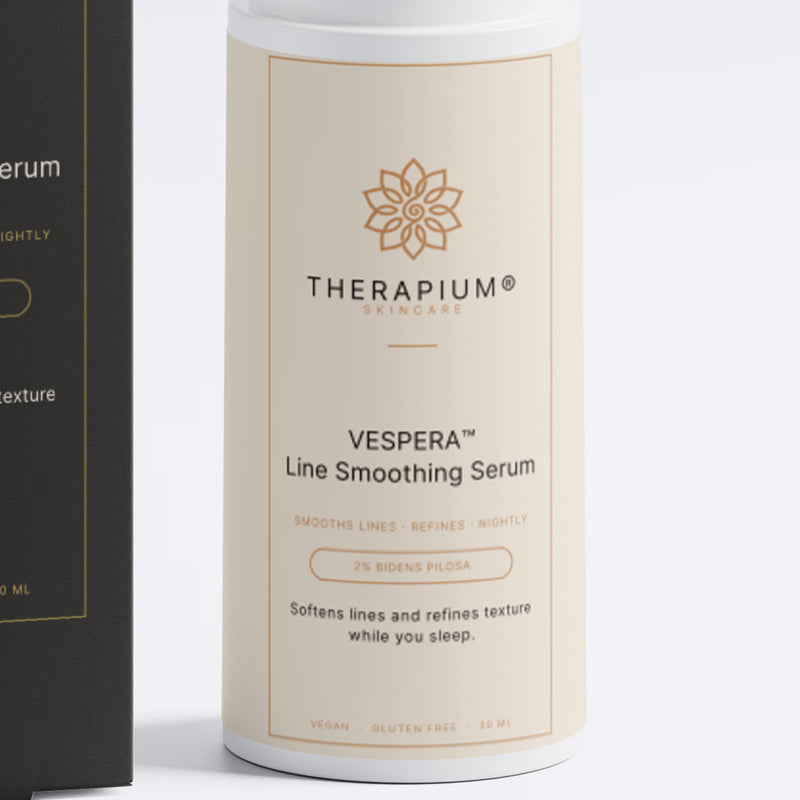 The front label of the VESPERA™ Line Smoothing Serum bottle