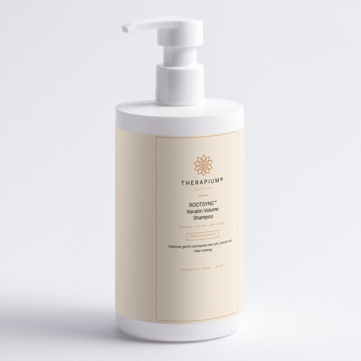 Therapium ROOTSYNC™ Keratin Volume Shampoo, close-up of the pack