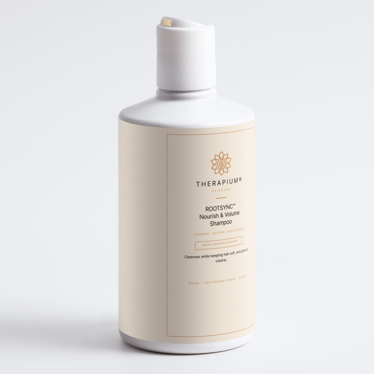 Therapium ROOTSYNC™ Nourish & Volume Shampoo, close-up of the pack