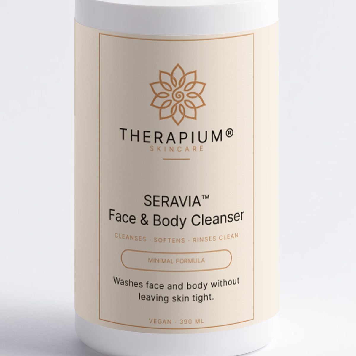Therapium SERAVIA™ Face & Body Cleanser, front label