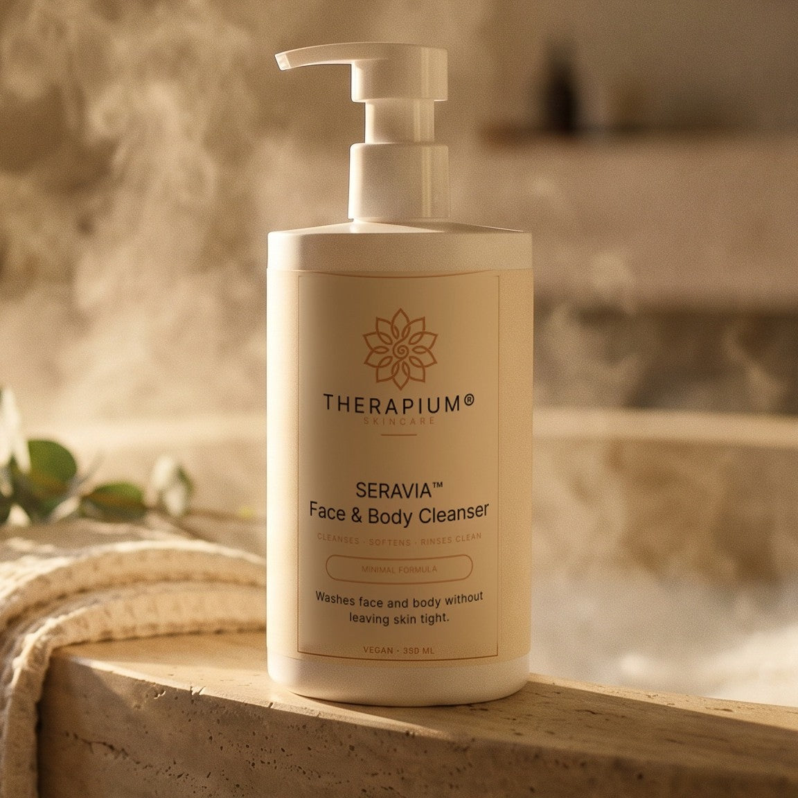 Therapium SERAVIA™ Face & Body Cleanser, styled scene