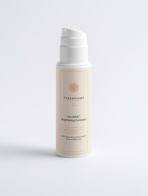 Therapium KOJARIS™ Brightening Exfoliator with Kojic Acid and Perlite, 150 ml bottle in cream and copper packaging