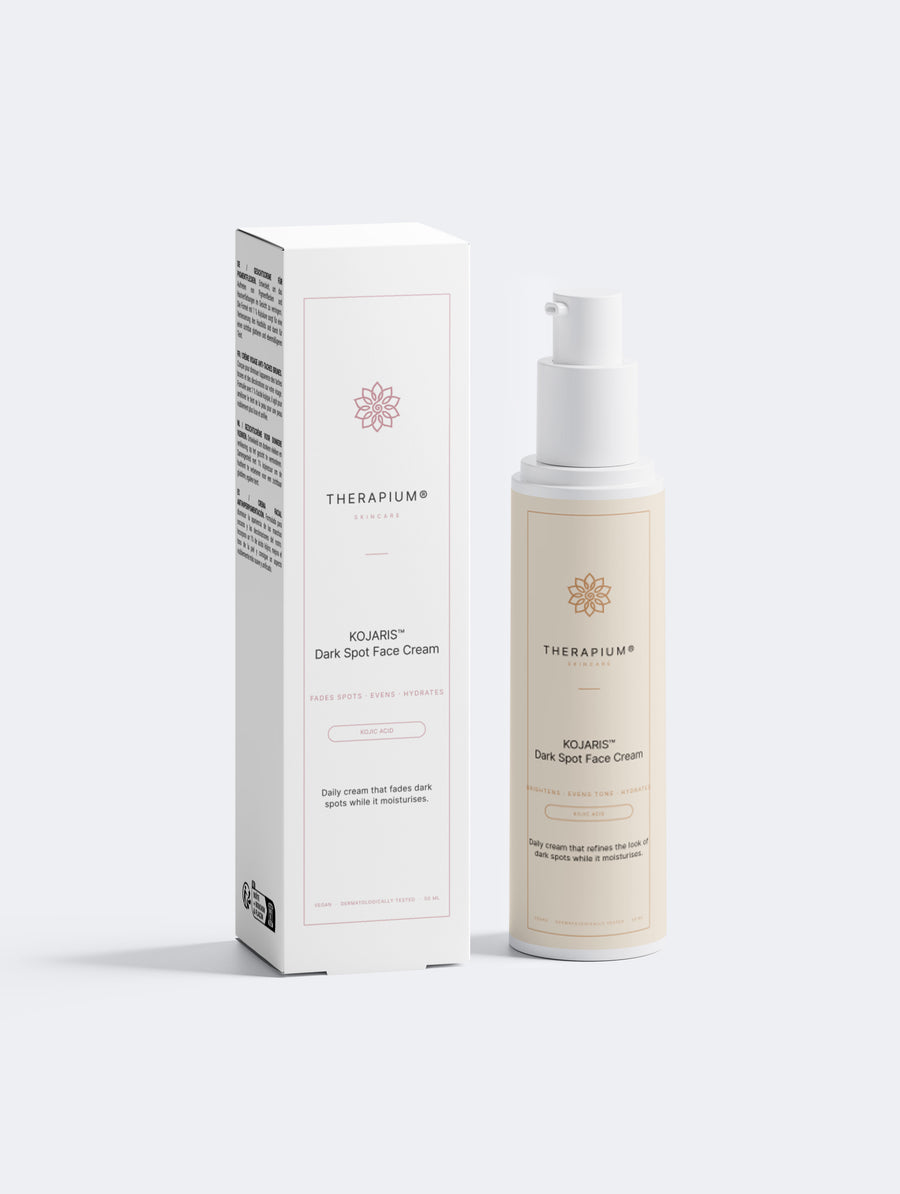 Therapium KOJARIS™ Dark Spot Face Cream with Kojic Acid and Sea Buckthorn, 50 ml jar in cream and copper packaging