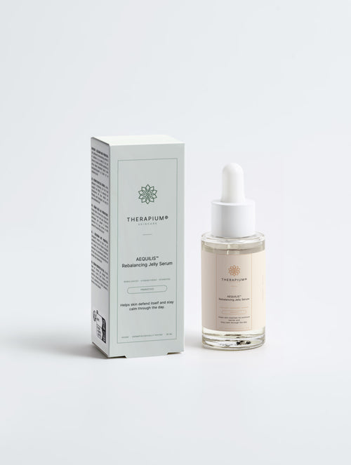 Therapium AEQUILIS™ Rebalancing Jelly Serum with Bioactive Prebiotics, 30 ml dropper bottle in cream and copper packaging