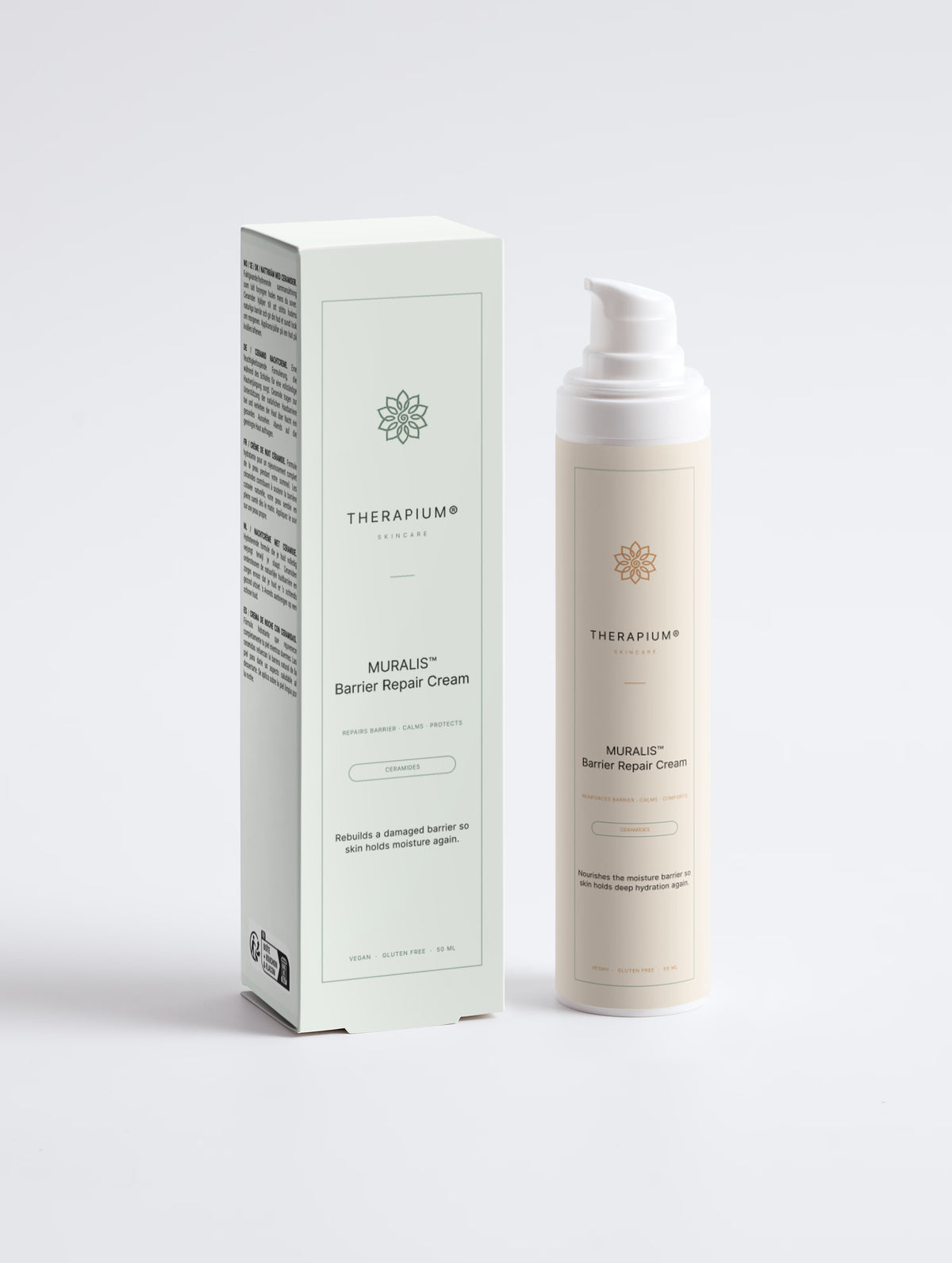 Therapium MURALIS™ Ceramide Barrier Cream luxury studio packshot in cream and copper