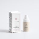 Therapium LUMERIS™ Brightening Eye Cream, 15 ml airless pump bottle next to its carton, front view on a plain studio background