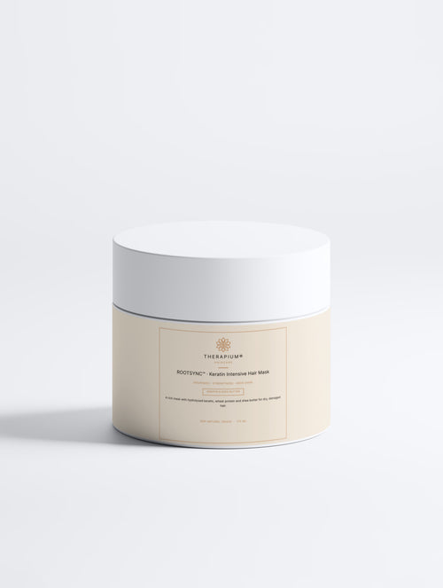 Therapium ROOTSYNC™ Keratin Intensive Hair Mask, 170 ml white jar with cream and copper label, front view