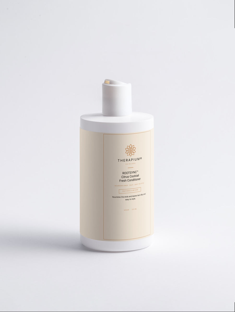 Therapium ROOTSYNC™ Citrus Cocktail Fresh Conditioner, 370 ml white bottle with cream and copper label, front view