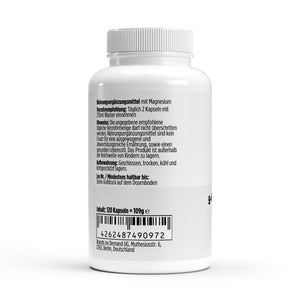 Therapium Magnesium 5x Complex, a jar of 120 vegan capsules with five forms of magnesium and vitamin B6