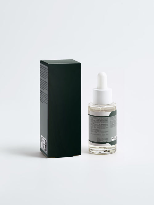 ROOTSYNC Scalp Care Exfoliating Serum, the 30 ml bottle beside its dark green carton, both shown from the back