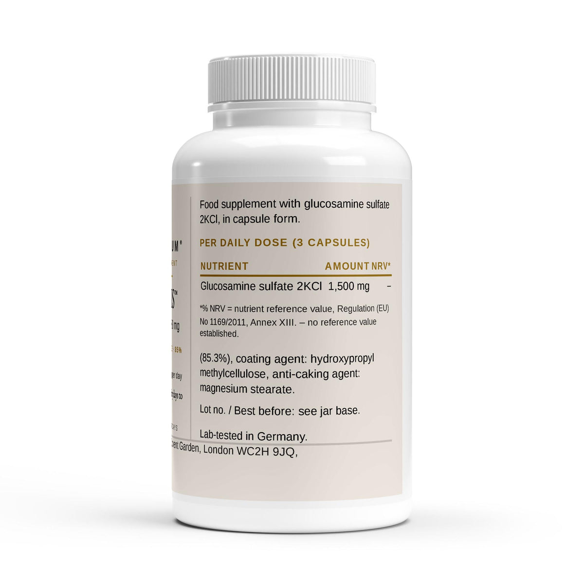 Therapium ARTIVIS Glucosamine, nutrition table on the label
