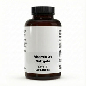 Therapium Vitamin D3 4,000 IU, a jar of 180 softgels in sunflower oil
