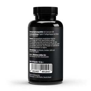 Therapium Coenzyme Q10 200 mg, a jar of 60 softgels with ubiquinone in soy oil