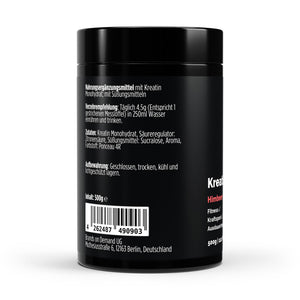 Therapium Creatine Monohydrate Raspberry, a 500 g tin of powder