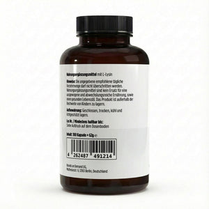 Therapium L-Lysine, a jar of 100 vegan capsules