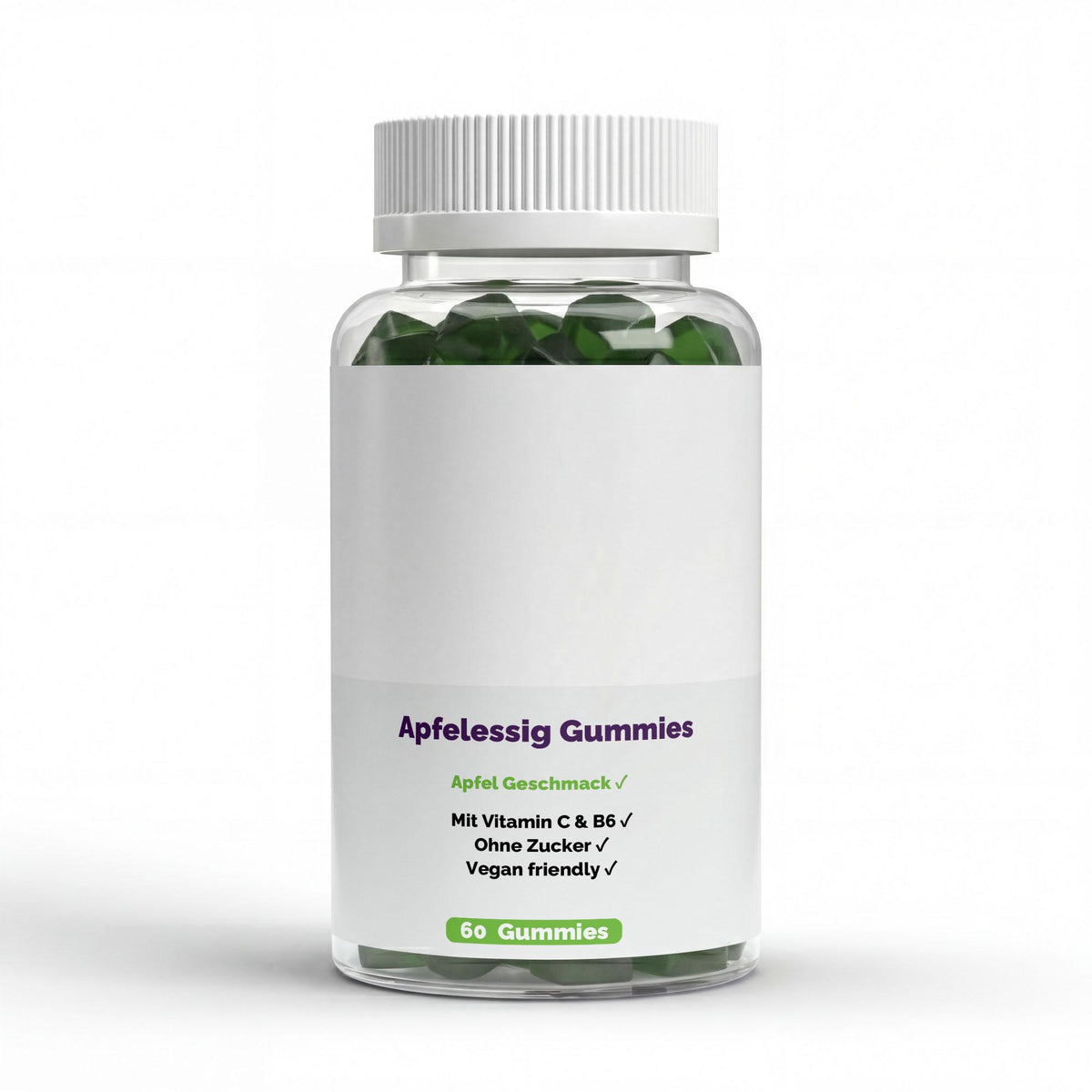 Therapium Apple Cider Vinegar Gummies, a jar of 60 apple gummies with vitamin C, vitamin B6 and chromium