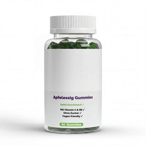 Therapium Apple Cider Vinegar Gummies, a jar of 60 apple gummies with vitamin C, vitamin B6 and chromium