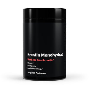 Therapium Creatine Monohydrate Raspberry, a 500 g tin of powder