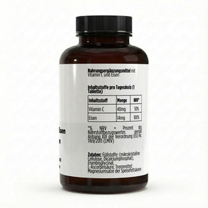 Therapium Iron and Vitamin C, a jar of 120 vegan tablets with iron bisglycinate