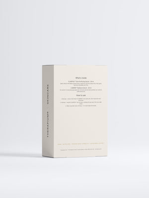 Therapium Dark Spot Duo gift box, back of the sleeve listing what is inside and how to use it