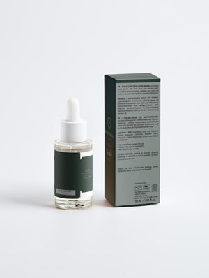 ROOTSYNC Scalp Care Exfoliating Serum, the 30 ml bottle front beside the carton back with the full ingredients list