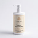 Therapium TENERIS Baby Body Wash, organic certified, 390 ml white pump bottle with cream label, front view on a plain studio background