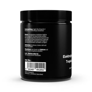 Therapium Electrolyte Powder Tropical Mango, a 300 g tin with potassium, magnesium and Celtic sea salt