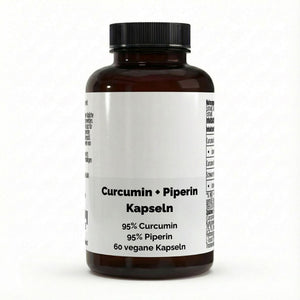 Therapium Turmeric with Piperine, a jar of 60 vegan capsules with extract at 95% curcuminoids