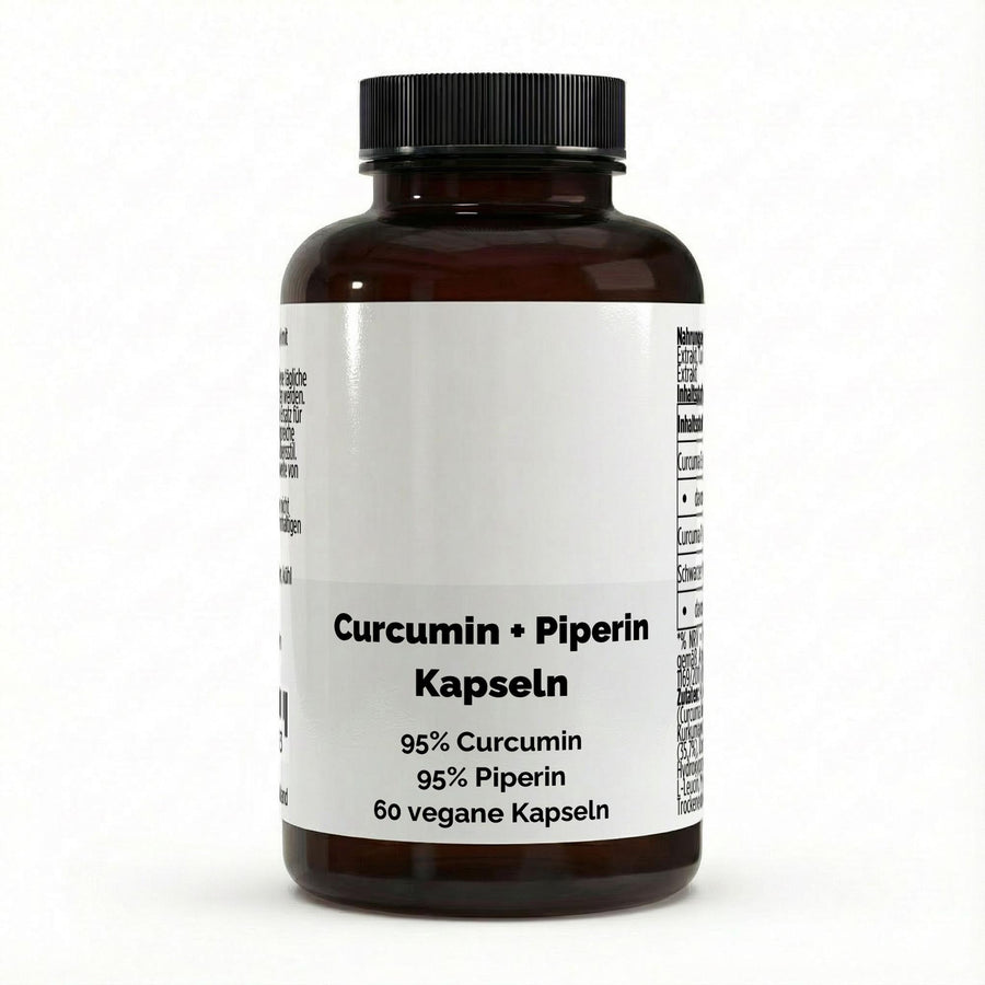 Therapium Turmeric with Piperine, a jar of 60 vegan capsules with extract at 95% curcuminoids