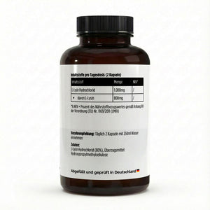 Therapium L-Lysine, a jar of 100 vegan capsules