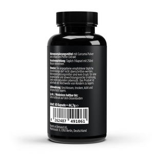 Therapium Turmeric with Piperine, a jar of 60 vegan capsules with whole turmeric root powder